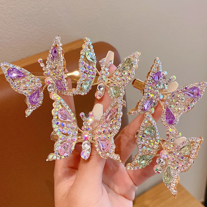 Flash Diamond  Butterfly That Will Shake Hairpins Cute Children Headwear Girls Clips Woman Barrettes Hairgrips Hair Accessories