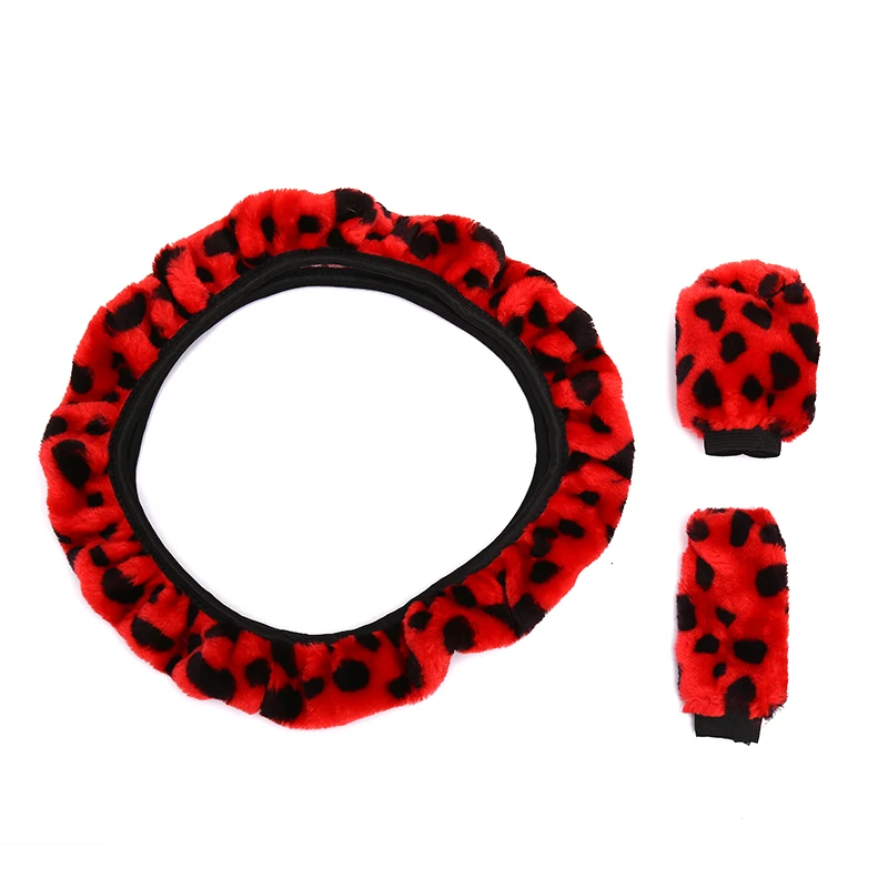 3 teile/satz Leopard Fluff Plüsch Lenkrad abdeckung Winter Autozubehör – Detail 13