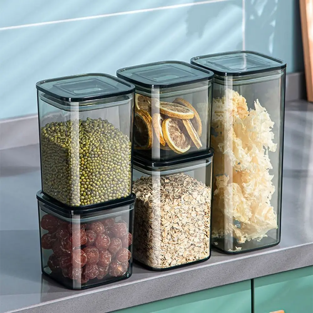 Clear Cereal Storage Box Plastic Round/Square Food Preservation Box Keep Fresh Dustproof Food Storage Container Kitchen