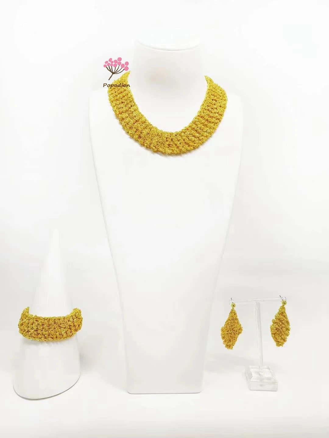 New Dubai Private Customized 24K Gold Plated Necklace, Earrings, Bracelet for Women's High End Wedding Party Jewelry Set DD10278