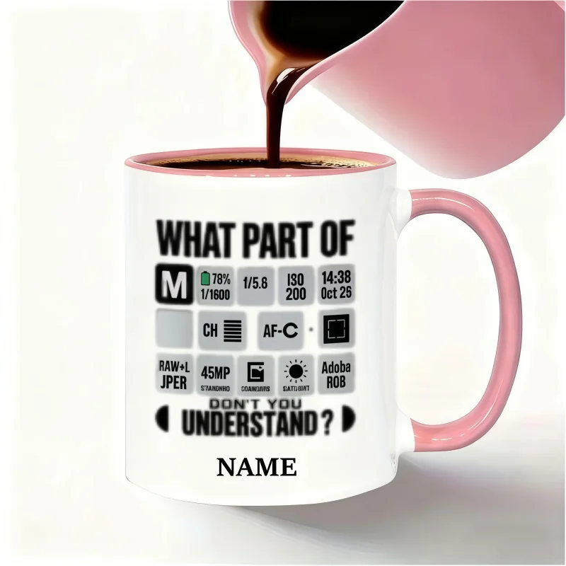Personalized Photography Mug - Custom Name Ceramic Coffee Cup with Camera Parameters Design
