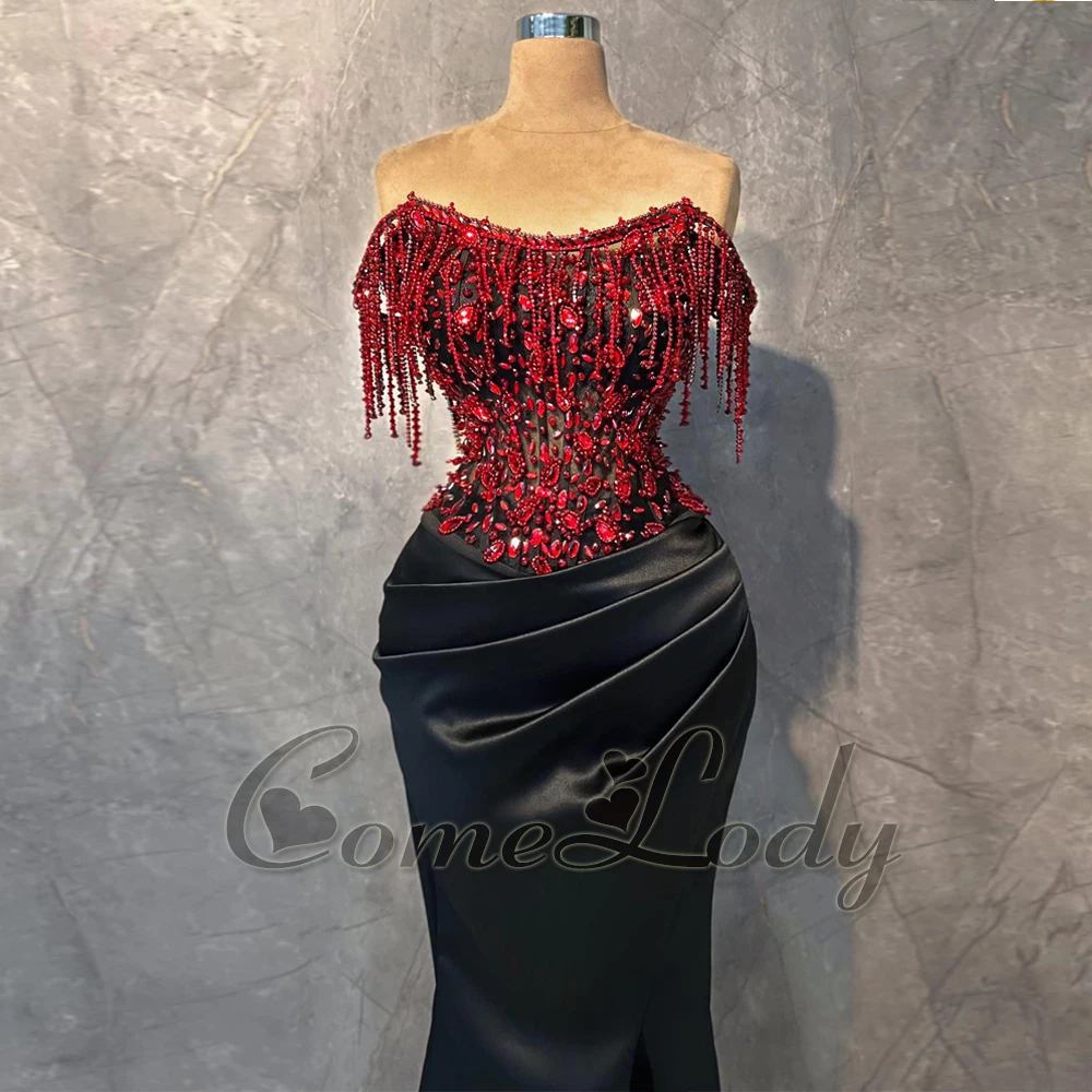 

Comelody Stylish Trumpet Prom Dresses for Women Pleat Strapless Beadings Rhinestones Vestido De Noche Made to Order Plus Size