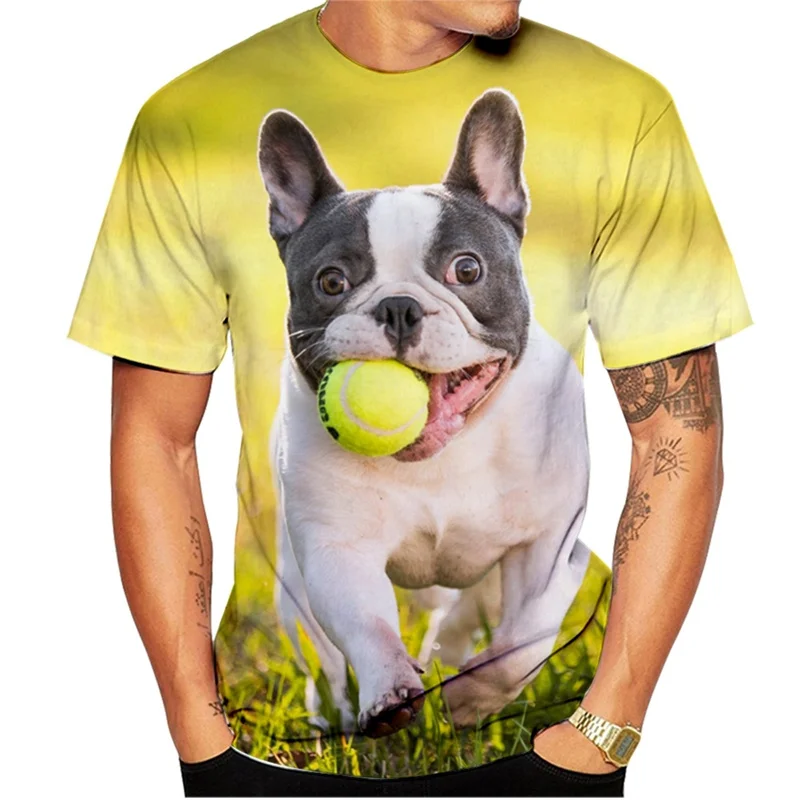 3d Print French Bulldog T-shirt For Men Summer Animal Dog O Neck Short-sleeved Fashion Casual Tops Tee Male Street Clothing