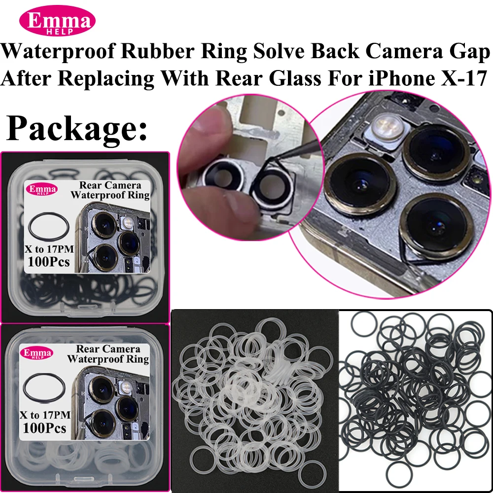 100pcs Back Camera Lens WaterProof Seal Ring for iPhone 11 12 13 mini X XR XS 14 15 16 Pro Max Waterproof Rubber Circle Big Hold