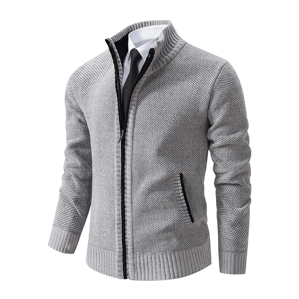 2024 Fashion  Long-sleeved Stand-up Collar Splicing Casual Versatile Jacket Men