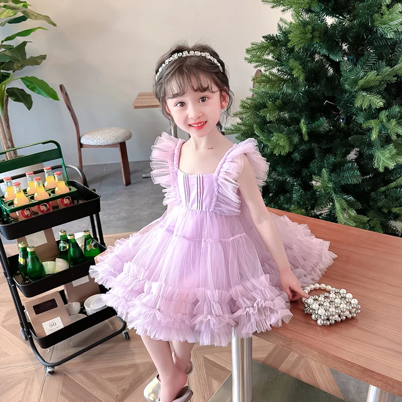 2023 Summer Princess Dress for Baby Girls Clothes Kids Mesh Lace TUTU Dress 2-8 Years Children Party Dresses Infant Clothing