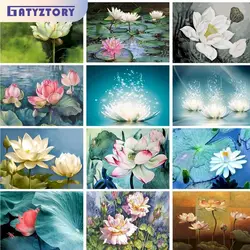 GATYZTORY Frame Lotus Diy Painting By Numbers Kits For Adults Drawing On Canvas Pictures By Number Paint For Home Decors