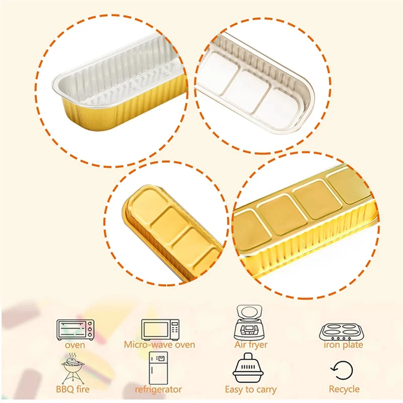 

L55A-50PCS Disposable Aluminum Baking Cups Mini Loaf Pans Rectangle Muffin Tins Mini Narrow Cake Pans For Party