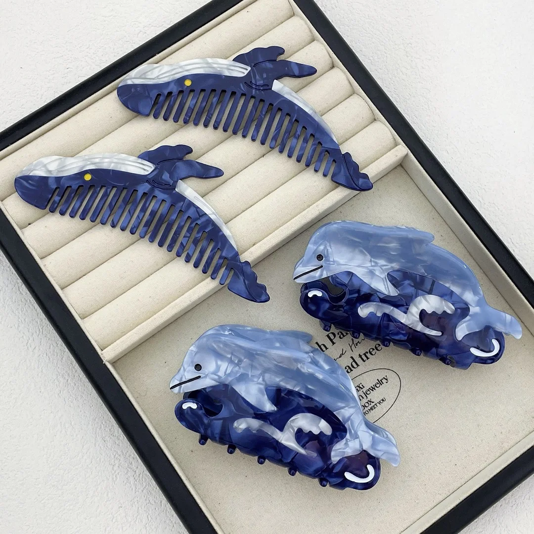 

2025 NEW Ocean Series Dolphin Hair Claw Acetate Claw Clips Blue Whale Comb Trendy Hair Clips for Women Girls Hair Accessories