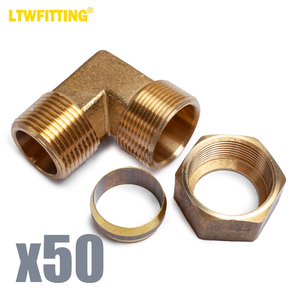 LTWFITTING 7/8-Inch OD x 3/4-Inch Male NPT 90 Degree Compression Elbow,Brass Compression Fitting(Pack of 50)