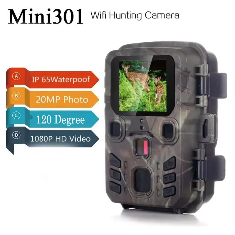 Wifi301/Mini301 Hunting Camera APP Control Trail Camera Wireless Bluetooth 24MP 1296P Night Vision Motion Wildlife Traps Photo