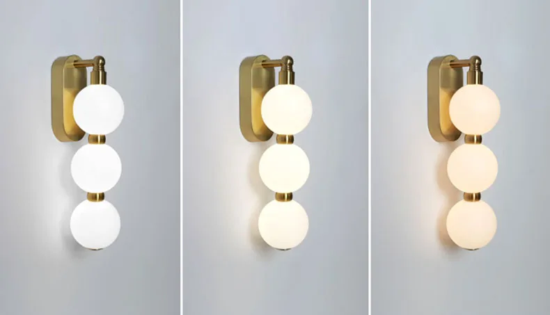 White Acrylic Ball Wall Lights Changeable Dimming Gold Metal