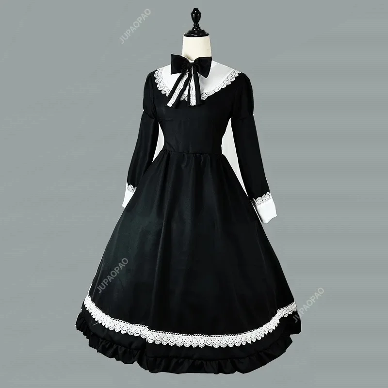 Costume de femme de chambre de cour d'anime d'Halloween pour filles, ensemble de robe de jeu de plis Lolita, costume de performance de fête de Noël, carnaval