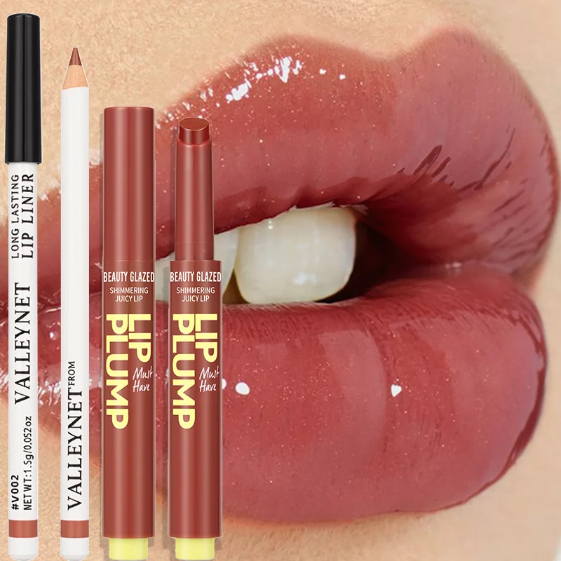 2 Pçs/set Matte Velvet Lip Liner + Batom Hidratante - Conjunto de lábios à prova d'água de longa duração para um visual natural de maquiagem diária