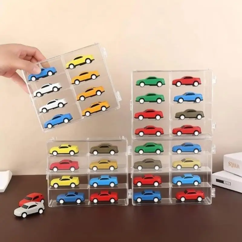 High Quality Plastic Display Cabinet: 1/8 Slots Transparent Art Storage Box Toy Figurine Car Model Doll