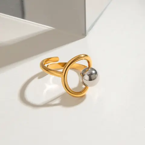 골드 실버 컬러 매칭 팝 스틸 볼 맞춤형 오픈 링 18K PVD 도금 여성 안티 알레르기 금속 매력 데일리 쥬얼리