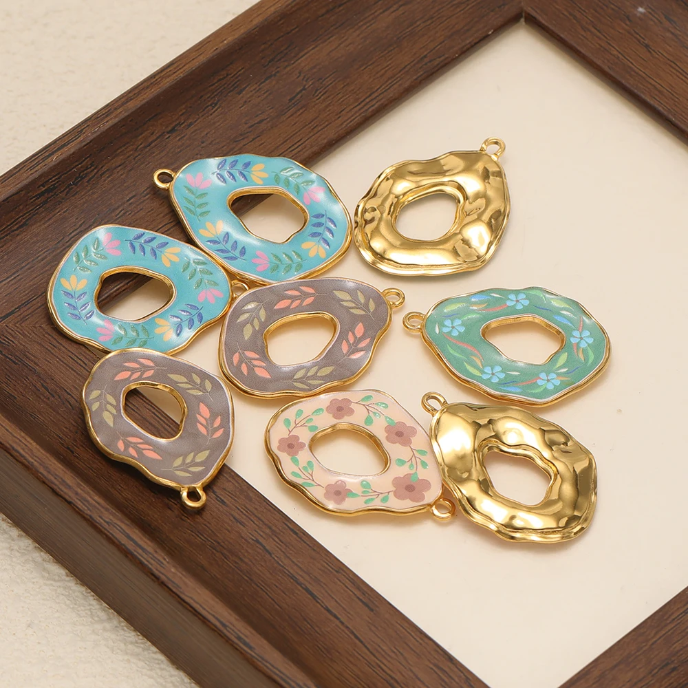 4 Stück Edelstahl Hohle Ovale Emaille-Blumenanhänger für Damen Halsketten, Armbänder, Ohrringe, DIY Schmuckherstellung – Detail 4