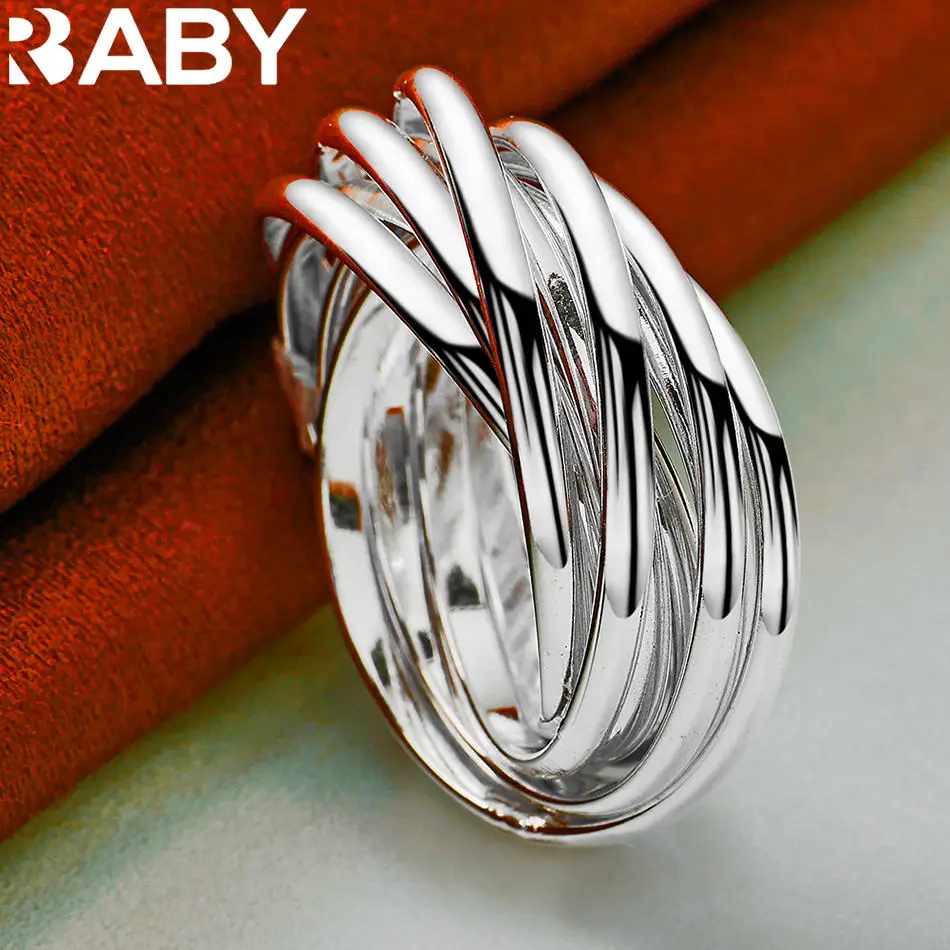 URBABY 925 فضة حجم 7-10 خمسة دوائر حول حلقة للنساء الرجال نعمة مجوهرات الاتجاه المألوف هدايا حفلة عيد ميلاد