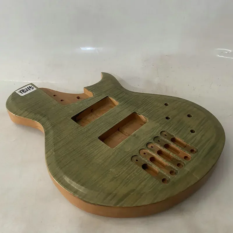 YB215 Finished 5 String Bass Guitar Body Light Green Flamed Maple +Solid Alder Surface Fixed Bridges String Through Body