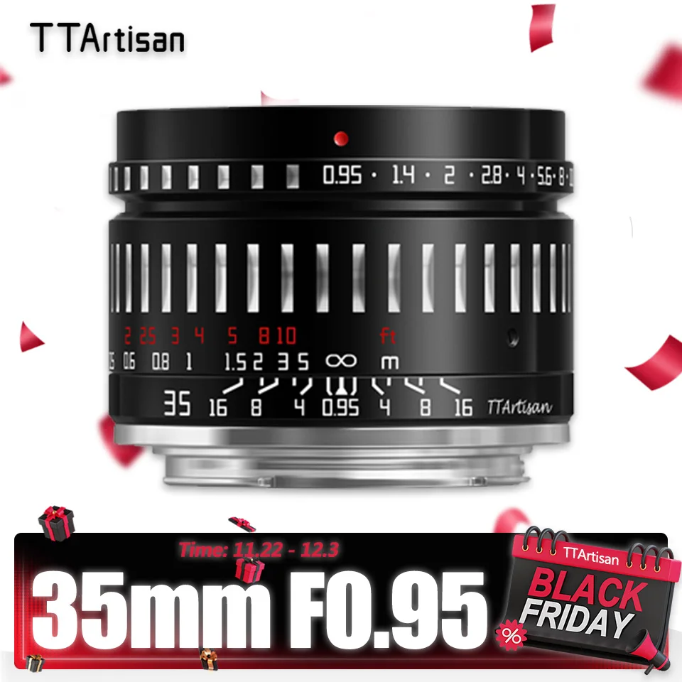 TTArtisan 35mm F0.95 APS-C Prime Camera Retro Style Manual Focus Lens for Fuji X-A1 X-T100 Sony A6000 A7RIII Canon R7 Nikon Z