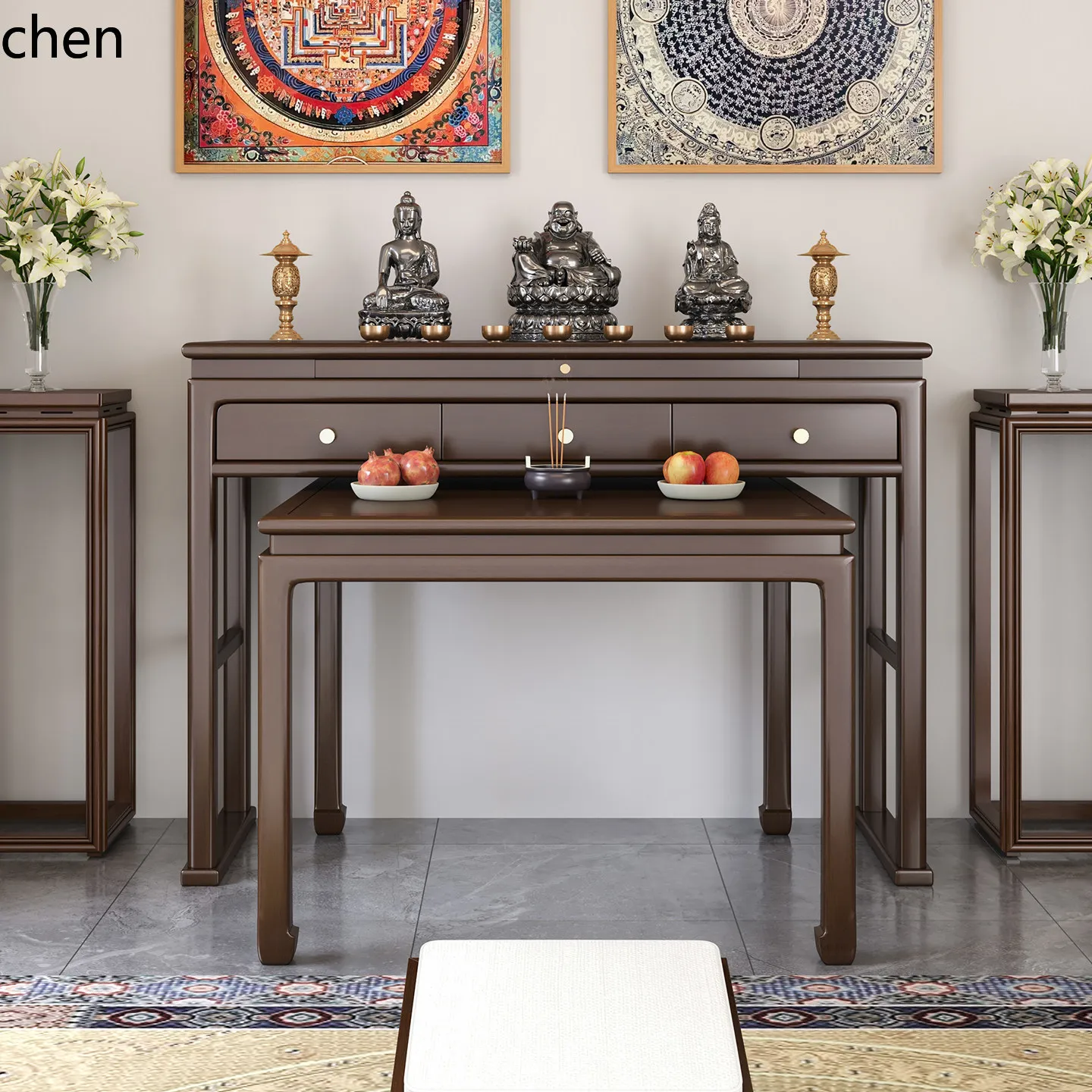 H1Household Altar Table for Worship of Guanyin and Buddha, Altar for the God of Wealth, Incense Table, Eight Immortals Table Set