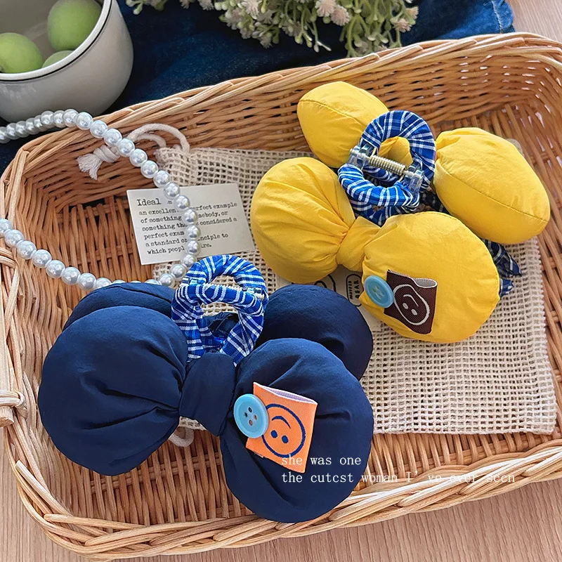 1pc Korea super weiche nette gefüllte bogen smiley gesicht shark clip AB seite taste haar brötchen greifen clip