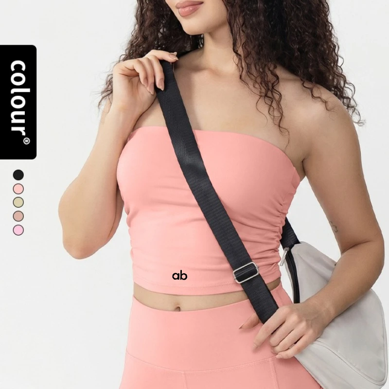 Women Strapless Tube Top Solid Color Open Back Anti-slip Built-in Padded Sports Bra Wireless Gym Yoga Fitness Workout Vest