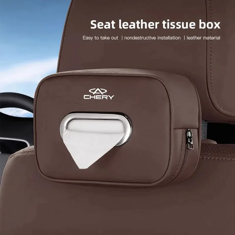 Auto Headrest Hanging Tissue Box Leather Napkin Organizer Fit Chery Tiggo7 Tiggo8 Pro Omoda5 Jaecoo J7 J8 Jetour X70 X90 Interio