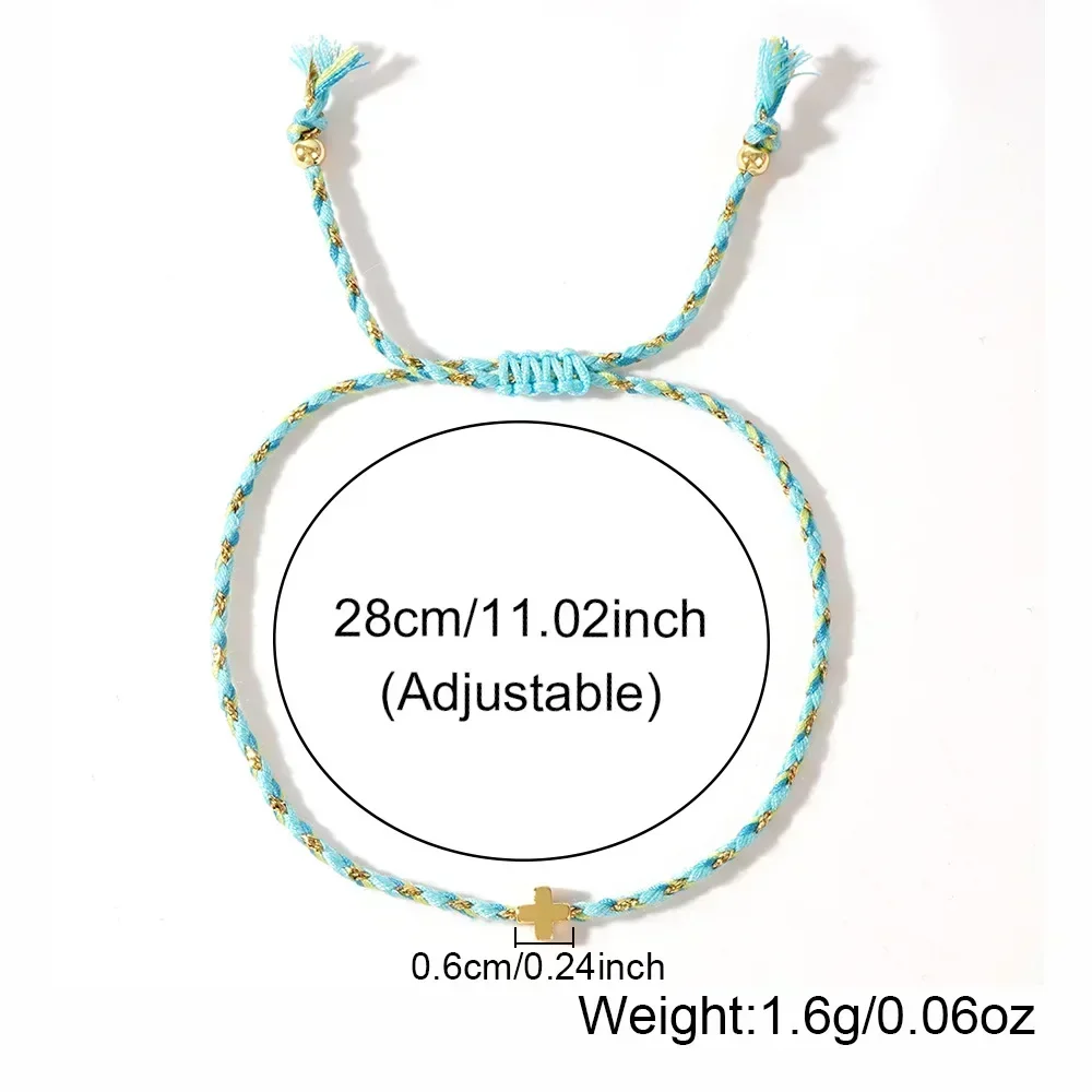 1pc Bohemian retro style four-color cotton rope copper cross layered adjustable bracelet suitable for men and women to wear