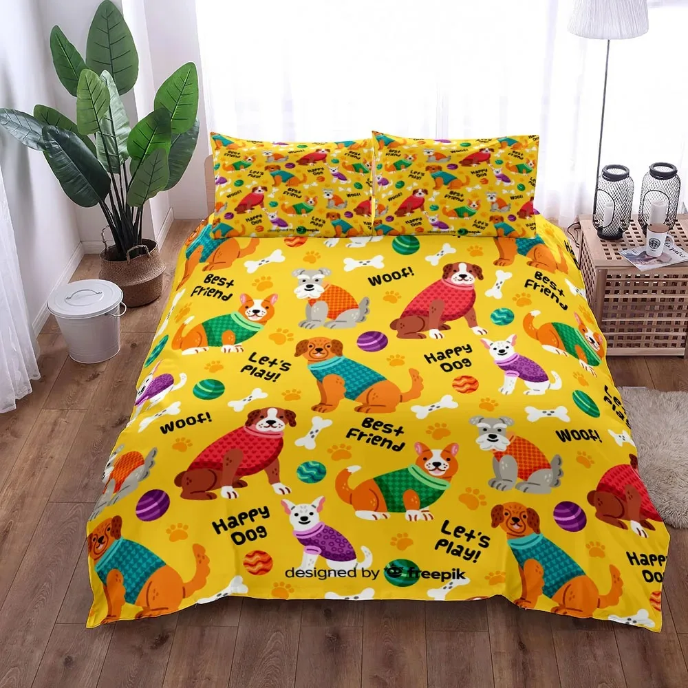 

Happy Dog Woof Duvet Cover Set UK Single Double Queen US Twin Full King Size Bed Linen Set