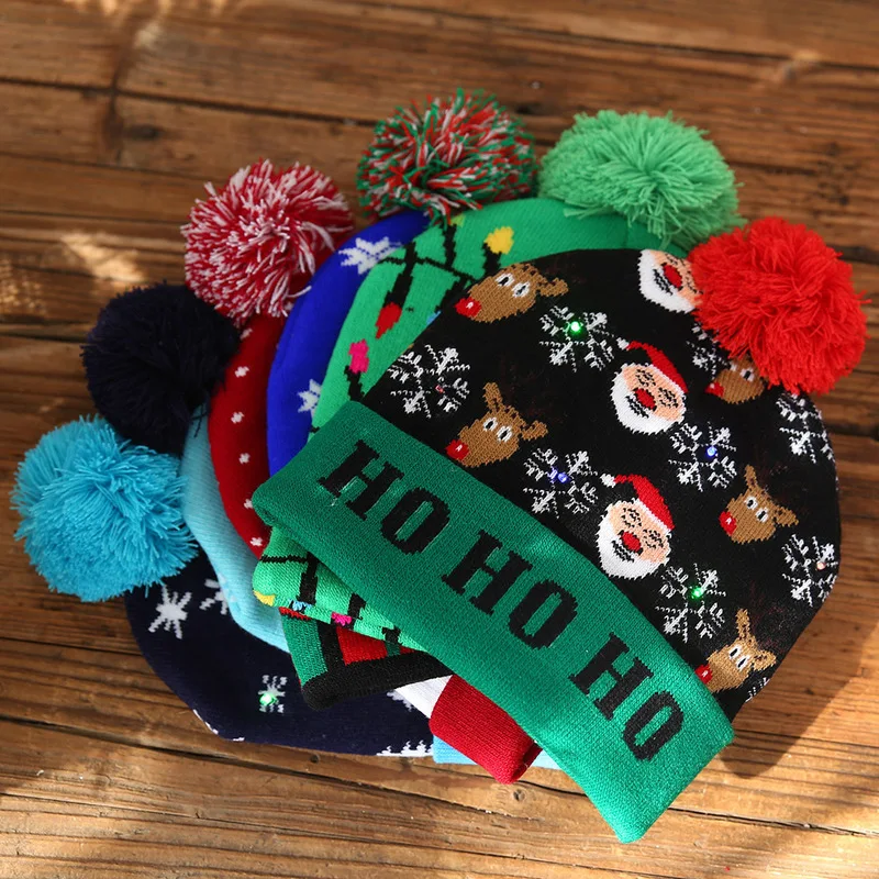 Led Kerst Hoed Trui Gebreide Beanie Christmas Light Up Gebreide Muts Kerstcadeau Voor Kinderen Xmas 2021 Nieuwe Jaar Decoraties