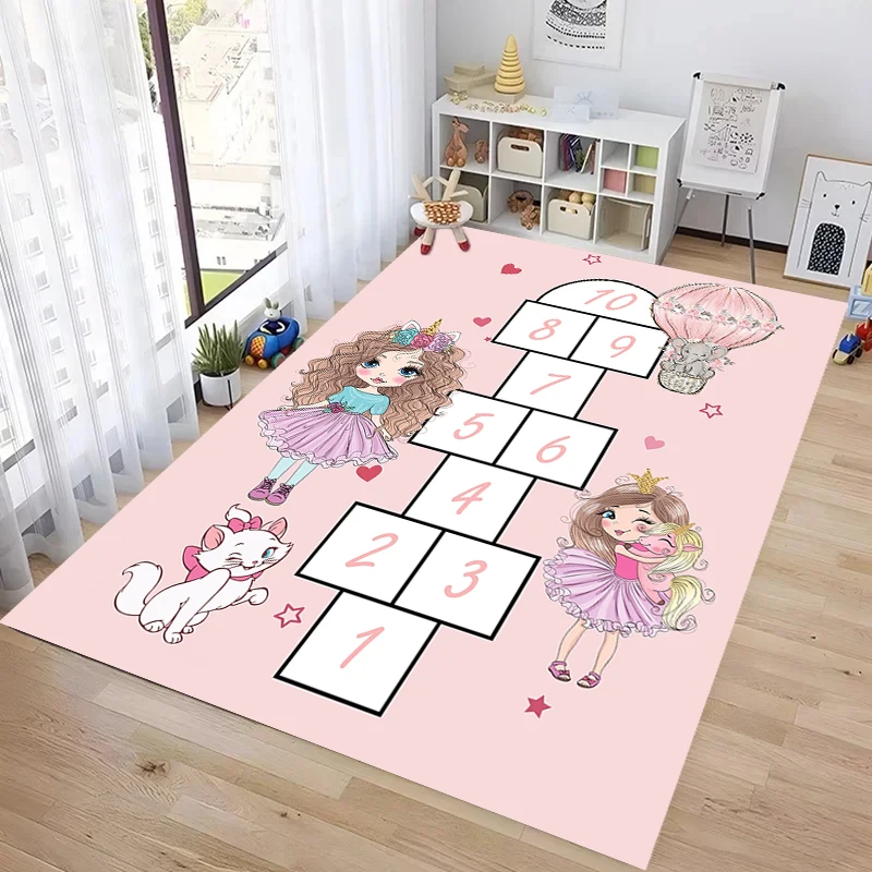 Interactive Hopscotch Play Mat Cartoon-Inspired Carpet for Bedroom Children's Room Fun Rug for Parent-Child Game Bedside Decor