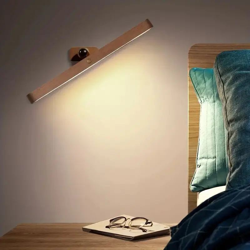 

Modern Wooden LED Night Light - Touch-Controlled, Rechargeable, Wall Mount or Freestanding Lamp, Wireless LED Makeup Light