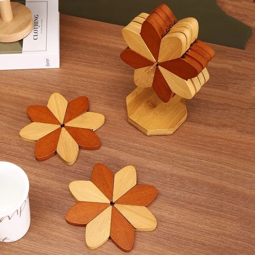 Wooden Trivets Kitchen Placemats Set Anti Scald Windmill-Shaped Insulation Mat Pads Heat Resistant Desktop Decoration Table Mats