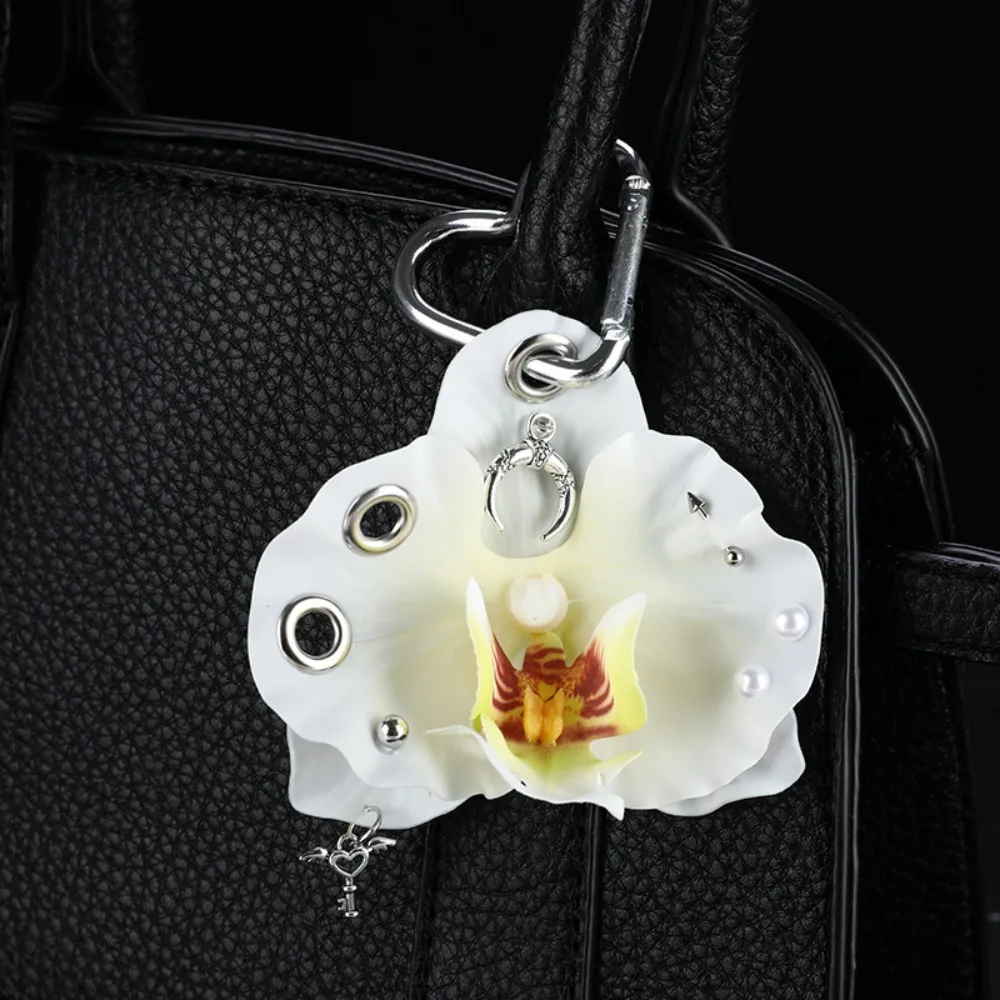 Creative Simulation Flower Orchid Lily Keychain Colorful Backpack Decoration Flower Bag Pendant Gifts Butterfly Orchid Keychain