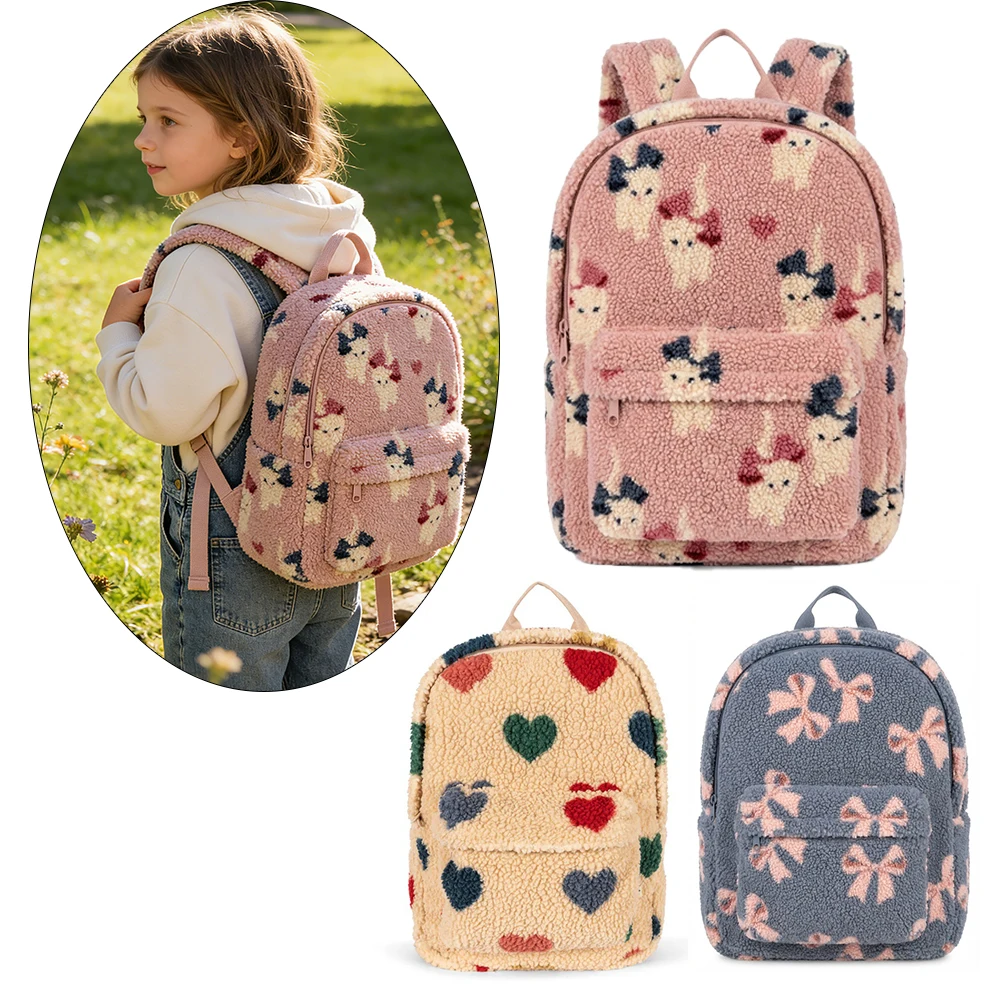 Hot KS Children Lamb Fleece Backpack Kid Outdoor Primary Schoolbag Baby Kindergarten Bags Boys Girls Bag & Gift