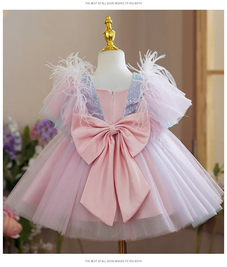 Ruffles Baby Dresses for Girls Kids Sequins Elegant Princess Dress for Wedding Party 1-5 Yrs Toddler Girls Birthday Ball Gowns