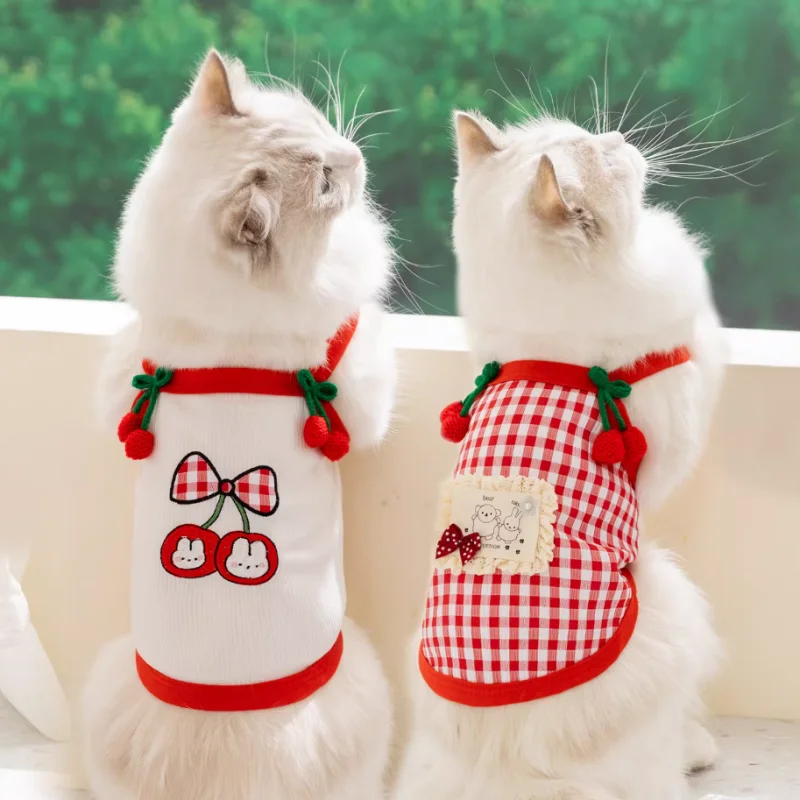 Pet Suspenders Dog Vest Cherry Dog Clothes 2026 Summer Cooling T Shirt Dog Supplies Chihuahua Bichon Clothing Girls Dog Shirts