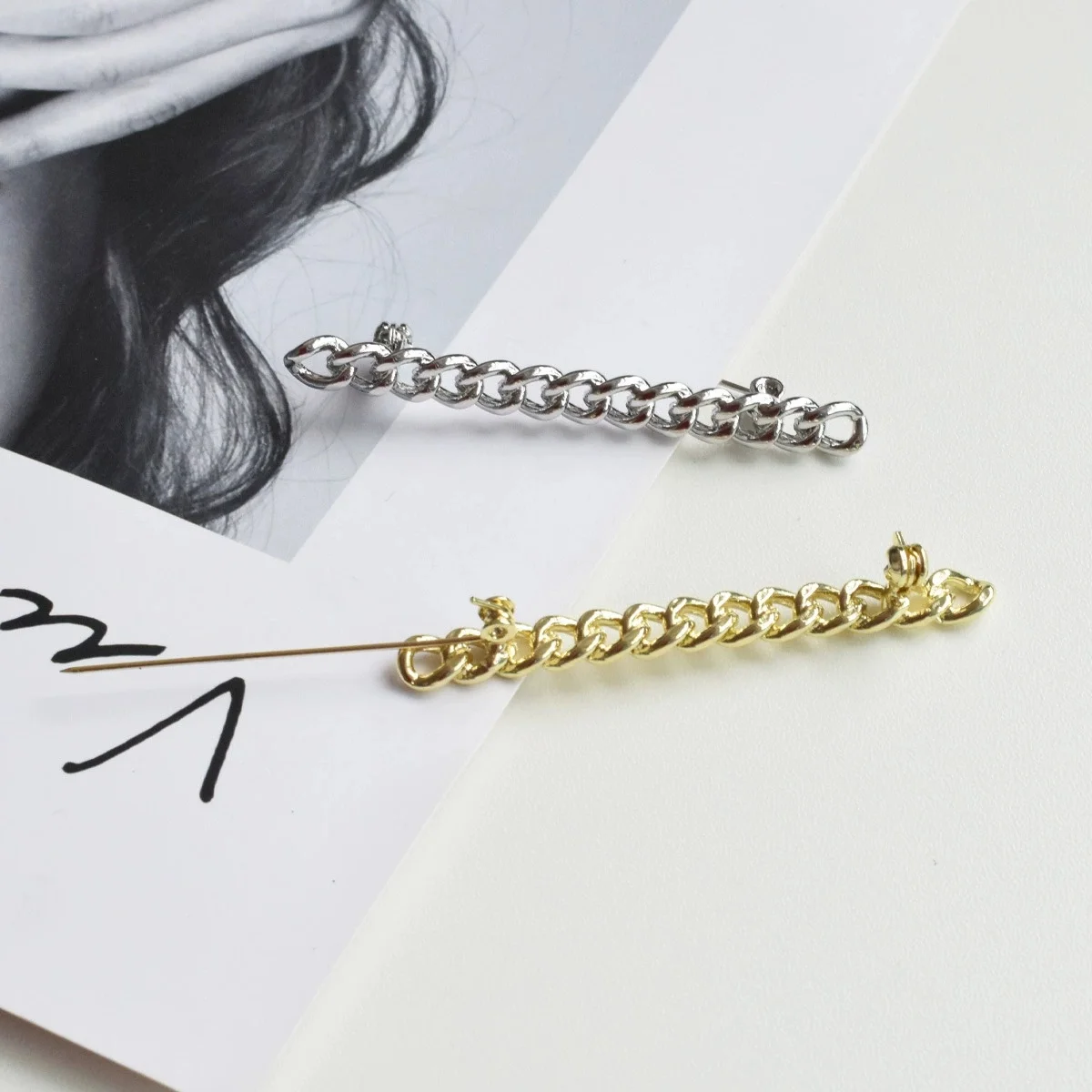Korean Gold Color Empty Chain Brooch Jewelry Fashion Simple Buckle Lapel Pin Wedding Clothing Accessories