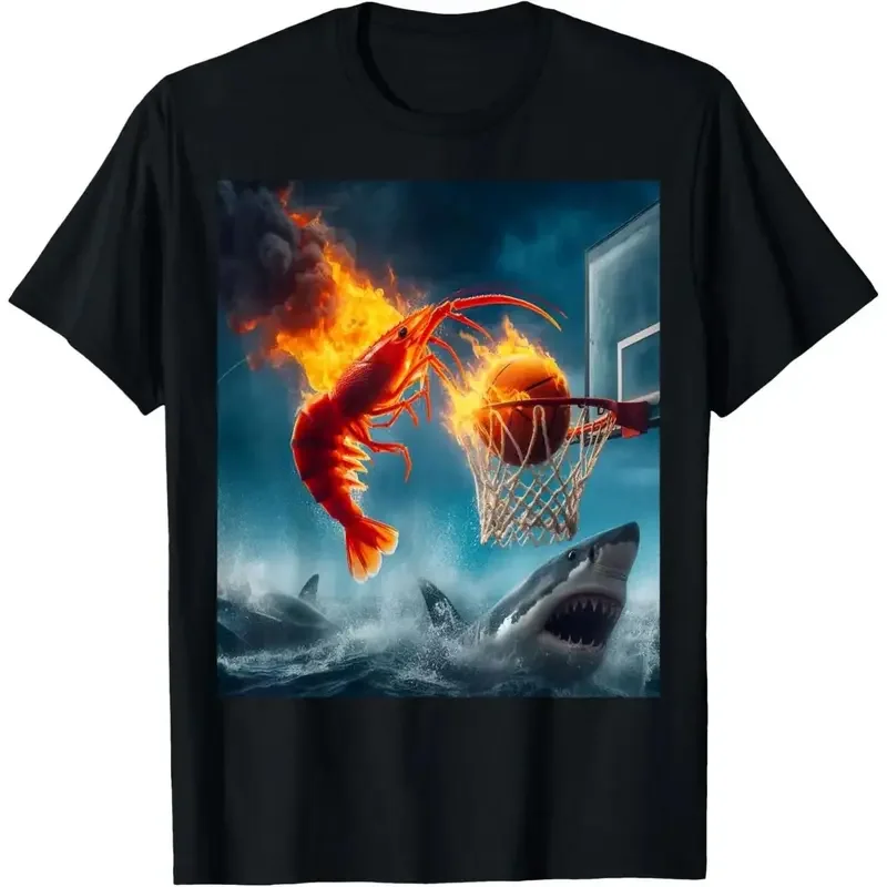 Men's Unisex Halloween Print T-Shirt, Casual Short-Sleeve Top, Funny T-Shirts Meme Shrimp Dunking Fishing Graphic, Distressed Menswear Gift