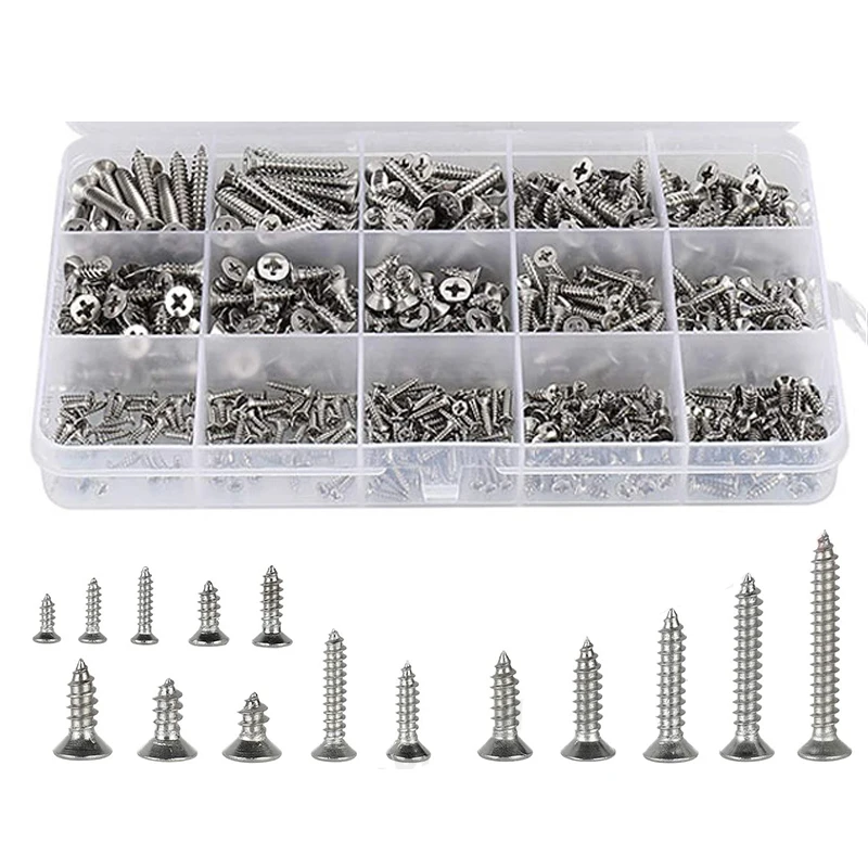 M2 M3 M4 Self Tapping Screw Cross Countersunk Head Wood Screw Set 304 stainless steel Phillips Flat Head Screws DIY