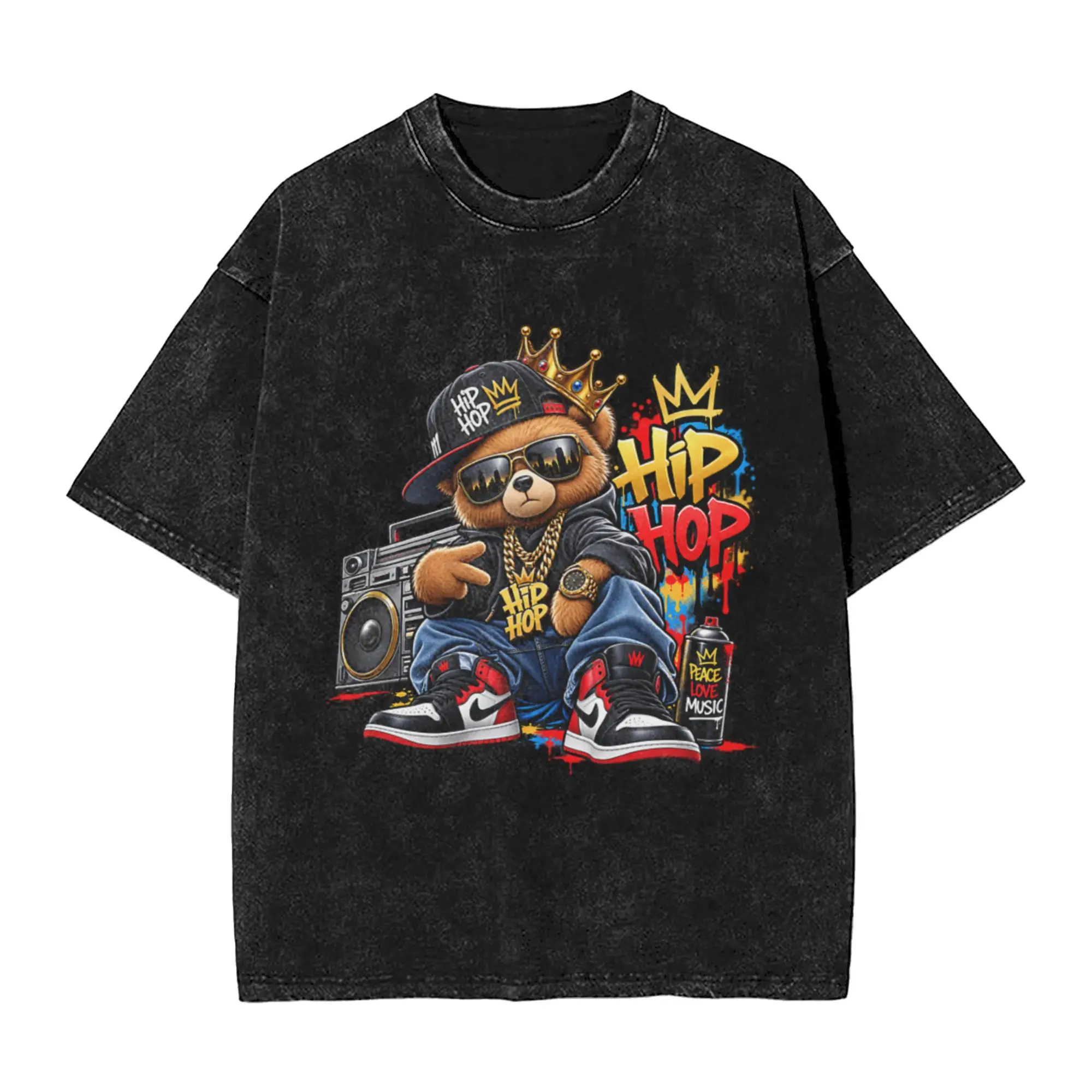 HIP PEACE LOVE MUSIC Classic Cool A Vintage Oversized Cotton Unisex T-Shirts