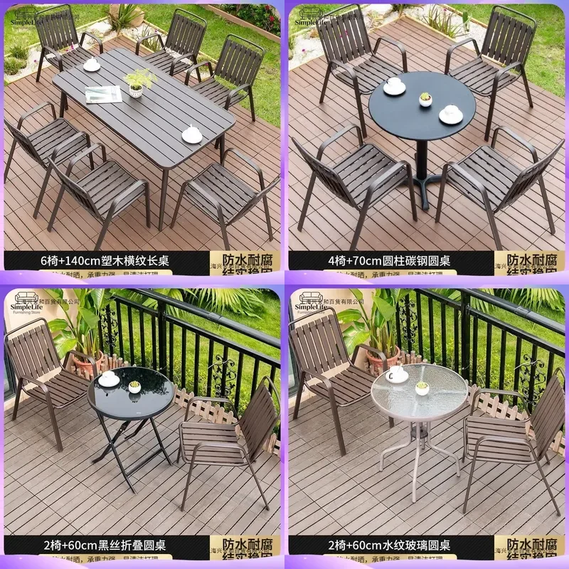 Outdoor Wooden Coffee Table for Patio Balcony Garden Small Round Casual Tea Table Outdoor Dining Table Set Rustic Farmhouse