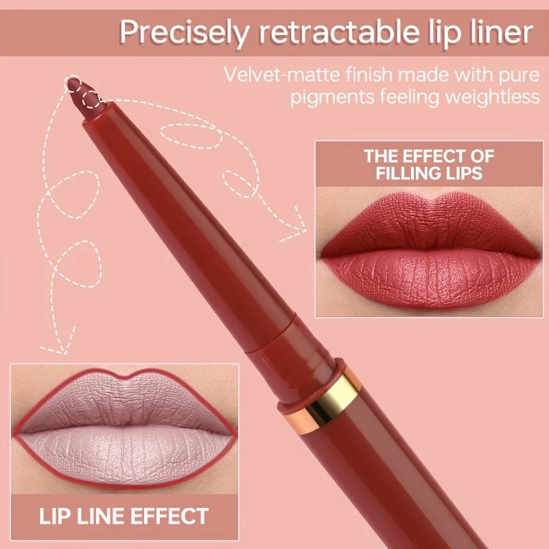 Matte Lip Liner: lápiz labial delicado resistente al agua de larga duración, aplicación suave retráctil, maquillaje natural, la mejor opción de regalo