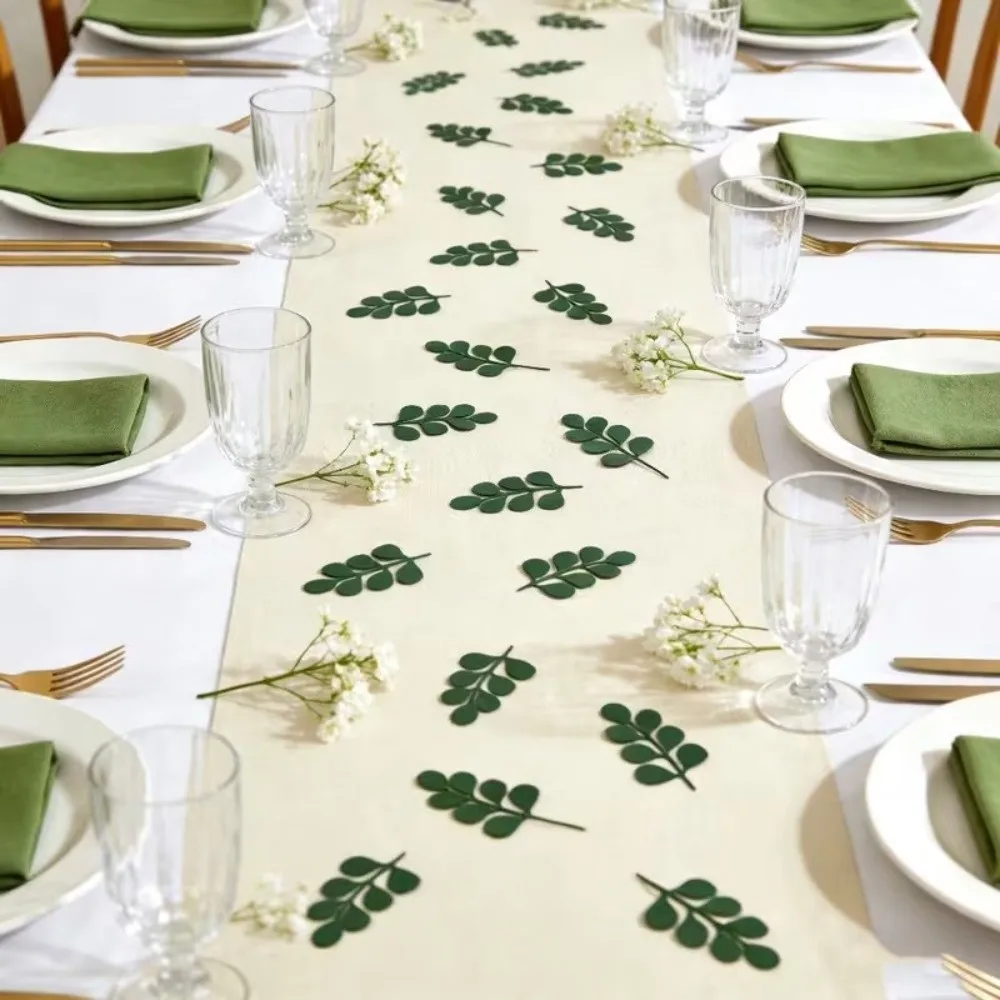 60pcs DIY Green Leaves Confetti Party Supplies Venue Setup Props Happy Birthday Confetti Debris Scatterable Paper Scraps