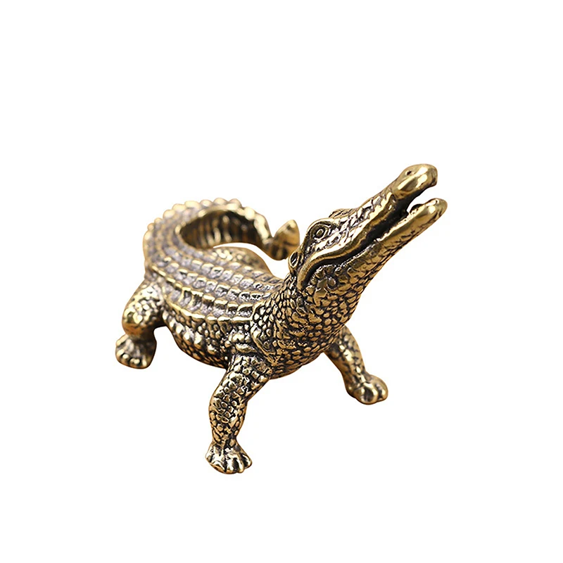 Hot Antique Bronze Crocodile Miniature Figurines Vintage Brass Mini Alligator Statue Desk Ornaments Home Feng Shui Decor Crafts