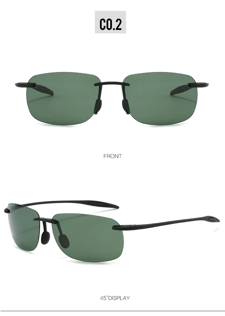 Neue ultraleichte, rahmenlose, farbenfrohe polarisierte Sonnenbrille für Männer und Frauen aus TR90-Material, geeignet für Freizeit und Urlaub, UV400. – Detail 10
