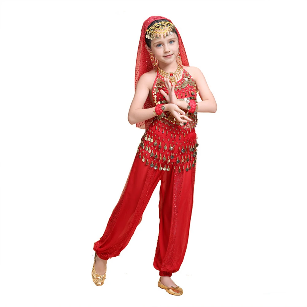 Buikdanskostuum Set Meisjes Kinderen Stage Performance Outfits Accessoires Indiase Oostelijke Bollywood Danser Competitiekleding