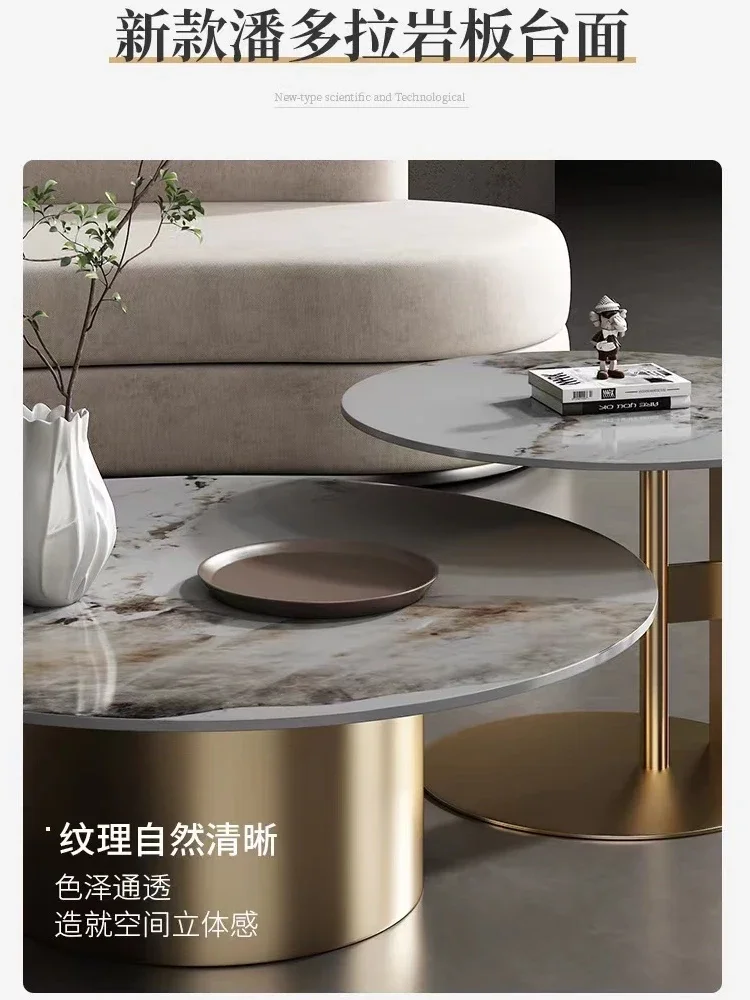 light luxury style, modern circular Pandora rock panel coffee table