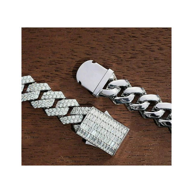 Arrival Cuban Chain 12mm Miami Cuban Link Chain Vvs Moissanite Diamond Stubbed 925 Sterling Silver White Gold Plated